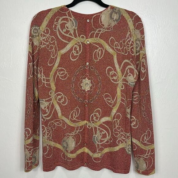 J. McLaughlin Crew Neck Metallic Equestrian Print Pullover Sweater Size L - Picture 3 of 8